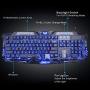 BlueFinger Backlit Gaming Keyboard and Mouse and LED Headset Combo,USB Wired 3 Color Crack Backlit Keyboard,Blue LED Light Gaming Headset,Gaming Keyboard Mouse Headphone Set for Work and Game