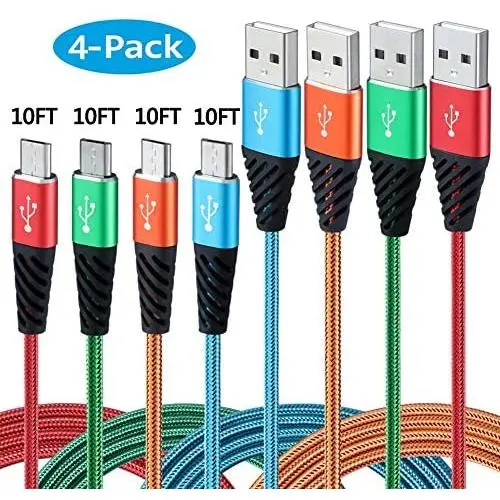 Micro USB Cable 10FT 4-Pack,Bynccea Long Android Charger Cable Nylon Braided Cell Phone Charger Android Fast Charging Cord Compatible with Samsung Galaxy S6 S7 Edge J7,LG,HTC,Motorola,Sony,Xbox,PS4 Micro USB Cable 10FT 4-Pack,Bynccea Long Android Charger Cable Nylon Braided Cell Phone Charger Android Fast Charging Cord Compatible with Samsung Galaxy S6 S7 Edge J7,LG,HTC,Motorola,Sony,Xbox,PS4