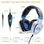 Stereo Gaming Headset AH28 , Noise Reduction lsolation With Microphone Volume Control, Bass Surround, Suitable For Nintendo Switch / Xbox One / PS4 / PC / Laptop / Smartphone / Tablet (White Blue)