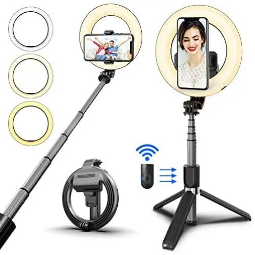 SYOSIN Selfie Ring Light with Tripod Stand and Phone Holder, 6” Rechargeable LED Dimmable Ring Light Selfie Stick Tripod with Bluetooth Remote Control for Live Stream,Makeup,YouTube Video SYOSIN Selfie Ring Light with Tripod Stand and Phone Holder, 6” Rechargeable LED Dimmable Ring Light Selfie Stick Tripod with Bluetooth Remote Control for Live Stream,Makeup,YouTube Video
