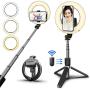 SYOSIN Selfie Ring Light with Tripod Stand and Phone Holder, 6” Rechargeable LED Dimmable Ring Light Selfie Stick Tripod with Bluetooth Remote Control for Live Stream,Makeup,YouTube Video