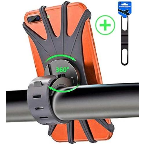 APzek Bike Phone Mount, 360° Rotation Cell Phone Holder for Bike, Universal Silicone Bicycle Phone Mount for iPhone Xs Max Xs Xr X 8 Plus 8 7 6s Plus, Galaxy S10+ S10 S10e S9 S8, 4.0"-6.5" Phones