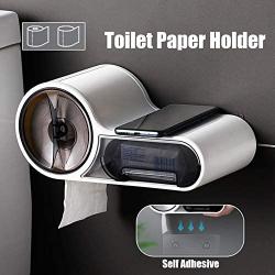 Toilet Paper Holder - Wall Mounted Waterproof Paper Holder Bathroom Paper Roll Holder with Smartphone Holder Shelf, No Drilling Waterproof Toilet Paper Holder, Large Dual Capacity