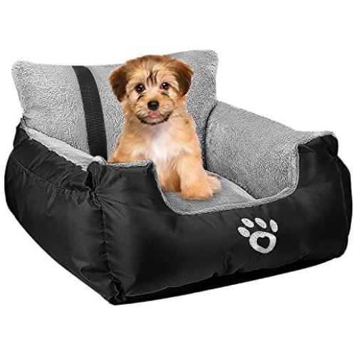 Dog Car Seat,Puppy Booster Seat Dog Travel Car Carrier Bed with Storage Pocket and Clip-on Safety Leash Removable Washable Cover for Small Dog