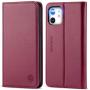 SHIELDON iPhone 11 Case, Genuine Leather iPhone 11 Wallet Folio Protective Case Book Design with Kickstand and RFID Credit Card Slots Magnetic Closure Compatible with iPhone 11 (6.1") - Red Violet