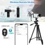 Phone Tripod,57" Extendable Travel Tripod Stand with Cell Phone Tripod Holder,Smartphone Remote Shutter,Compatible with iPhone/Android Phone,Camera,Gopro Phone Tripod,57" Extendable Travel Tripod Stand with Cell Phone Tripod Holder,Smartphone Remote Shutter,Compatible with iPhone/Android Phone,Camera,Gopro