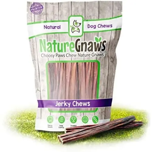 Nature Gnaws Junior Jerky Sticks for Dogs - Premium Natural Beef Gullet Bones - Simple Single Ingredient Tasty Dog Chew Treats - Rawhide Free - 5-6 Inch Nature Gnaws Junior Jerky Sticks for Dogs - Premium Natural Beef Gullet Bones - Simple Single Ingredient Tasty Dog Chew Treats - Rawhide Free - 5-6 Inch