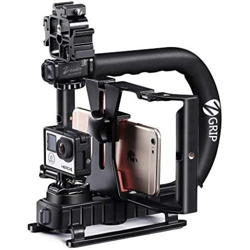 Zeadio Triple Hot-Shoe Handheld Stabilizer with Smartphone Video Rig for Canon Nikon Sony Panasonic Pentax Olympus DSLR Camera Camcorder and Phones