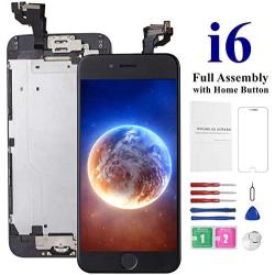 for iPhone 6 Screen Replacement (Black), Mobkitfp Full Assembly with Home Button+Front Camera+Ear Speaker+Sensor, LCD Display & Touch Screen Digitizer Replacement for A1549, A1586, A1589