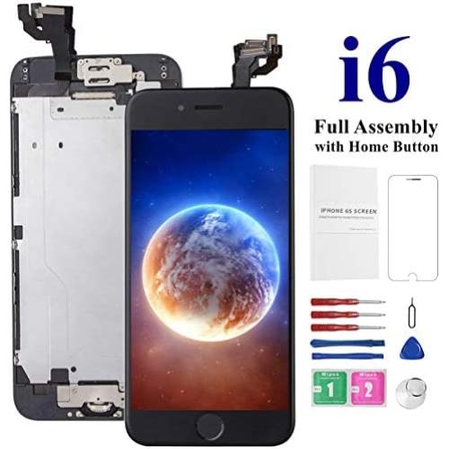 for iPhone 6 Screen Replacement (Black), Mobkitfp Full Assembly with Home Button+Front Camera+Ear Speaker+Sensor, LCD Display & Touch Screen Digitizer Replacement for A1549, A1586, A1589