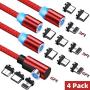 Magnetic Charging Cable, Ankndo 3 in 1 Magnetic Phone Charger Cable [4-Pack, 3ft/3ft/6ft/6ft] Nylon Braided Magnet Charger Cable Compatible with Micro USB, Type C Smartphone and iProduct Device -Red