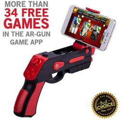 AR BLASTER Augmented Reality 360 Degree Portable Gaming VR Gun: Wireless Bluetooth Controller Toy Pistol for iOS Phone and Android Smartphones - FREE App With 35 Plus Games Action Learning - Red