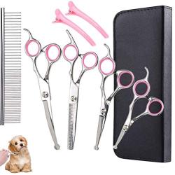 OBloved Dog Grooming Scissors Kit, 8pcs Stainless Steel Pet Grooming Scissors， Trimming Shears kit-Thinning, Straight, Curved Shears and Comb for Cat Pet