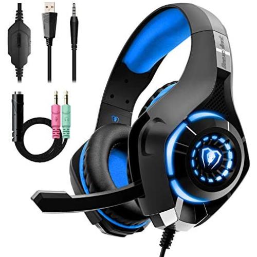 Beexcellent Gaming Headset for PS4 Xbox One, Over-Ear Gaming Headphones with Noise Reduction Mic Volume Control LED Light for PC Laptop Mac Tablet Smart Phone