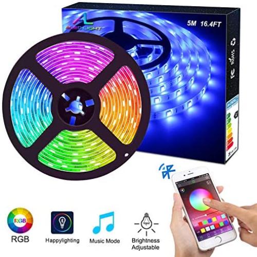 ALED LIGHT Bluetooth LED Strip Lights, 5050 16.4 ft/5 Meter 150 LED Stripes Lights Smart-Phone Controlled Waterproof RGB LED Band Light for Home&Outdoor Decoration