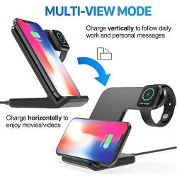 HUOTO Wireless Charger,2 in 1 Wireless Charging Dock with iWatch Stand for iWatch 5/4/3/2, 7.5w Qi Fast Charger for iPhone 11/11 Pro Max/XR/XS Max/XS/X/8/8P/Galaxy Note 10/S10/S9 (AC Adapter) (Black)