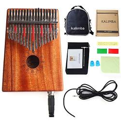 Smiger Electric Kalimba17 keys Thumb Piano Solid Mahogany Wood Kalimbas with Pickup Mbira kit 10 foot Cable Study Instruction Bag