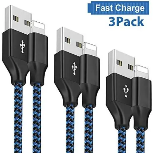 iPhone Charger, Lightning Cable 3Pack (3FT 6FT 10FT) to USB Syncing Data and Nylon Braided Cord Charger for iPhone XS/Max/XR/X/8/6Plus/6S/7Plus/7/8Plus/SE/iPad and More-BlackBlue iPhone Charger, Lightning Cable 3Pack (3FT 6FT 10FT) to USB Syncing Data and Nylon Braided Cord Charger for iPhone XS/Max/XR/X/8/6Plus/6S/7Plus/7/8Plus/SE/iPad and More-BlackBlue