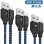 iPhone Charger, Lightning Cable 3Pack （3FT 6FT 10FT） to USB Syncing Data and Nylon Braided Cord Charger for iPhone XS/Max/XR/X/8/6Plus/6S/7Plus/7/8Plus/SE/iPad and More-BlackBlue