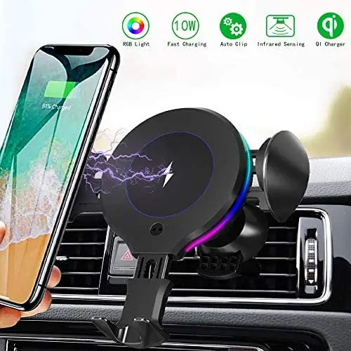 ALLSUN Wireless Car Charger, 10W Qi Fast Charging Auto Clamp Car Mount Air Vent Phone Holder for Car Compatible iPhone 11/11 Pro Max/XS/Xs Max/XR/X/8/8+, Samsung Galaxy Note 9/S20/S10/S9/S8, LG, etc.