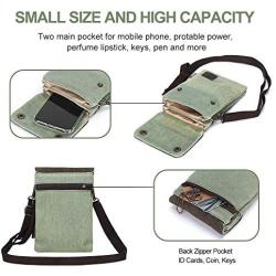 Gcepls Canvas Small Cute Crossbody Women Cell Phone Purse Wallet Bag with Shoulder Strap for iPhone 11 iPhone 6s 7 Plus 8 Plus iPhone XS MAX,Galaxy Note 9 S7 S10 Plus (Fits with OtterBox Case)-Green