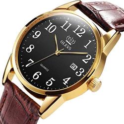 Men Women Wrist Watch Brown Leather-OLEVS Casual Classic Number Easy Reader Analog Quartz Dress Waterproof 3ATM Wristwatch