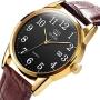 Men Women Wrist Watch Brown Leather-OLEVS Casual Classic Number Easy Reader Analog Quartz Dress Waterproof 3ATM Wristwatch