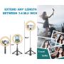 Selfie Stick with 6" Ring Light,Tripod and Phone Holder,3 in 1 Portable LED Fill Light Selfie Stick Tripod Bluetooth Remote Control,Dimmable 3 Colors for YouTube TikTok Videos Live Stream Make-up