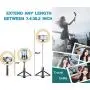Selfie Stick with 6&quot Ring Light,Tripod and Phone Holder,3 in 1 Portable LED Fill Light Selfie Stick Tripod Bluetooth Remote Control,Dimmable 3 Colors for YouTube TikTok Videos Live Stream Make-up