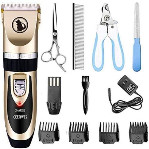 Ceenwes Dog Clippers Low Noise Pet Clippers Rechargeable Dog Trimmer Cordless Pet Grooming Tool Professional Dog Hair Trimmer with Comb Guides Scissors Nail Kits for Dogs Cats & Others