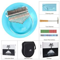 AKLOT Kalimba 17 Keys Transparent Acrylic Panda Thumb Piano Note Carved Starter Finger Piano with Kalimba Case Tune Hammer Study Booklet Stickers