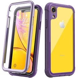 Justcool Designed for iPhone XR Case, Clear Full Body Heavy Duty Protection with Built-in Screen Protector Shockproof Rugged Cover Designed for iPhone XR Cases (2018) 6.1 Inch (Purple)