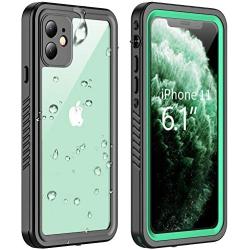 Vapesoon iPhone 11 Waterproof Case, Built-in Screen Protector 360 Full-Body Protection Clear Call Quality Heavy Duty Waterproof Shockproof Cover Case for iPhone 11 2019（6.1 Inch）-Black/Green