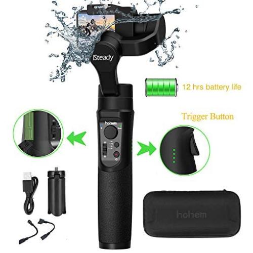 3-Axis Gimbal Stabilizer Action Cameras Gimbal Splash Proof Compatible with GoPro 2018 7/6/5/4/3,DJI Osmo Action, RX0, AEE, SJCAM, YI-CAM, 12 H Run time,Auto Panorama-Hohem iSteady Pro 2