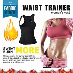 LODAY Women Neoprene Sauna Sweat Waist Trainer Vest with Zipper for Weight Loss Gym Workout Body Shaper Tank Top Shirt