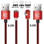 UGI Magnetic Charger Cable 3 in 1 Charging Cable Nylon Braided LED Lighting Cord Compatible with Android,Micro USB,Type C/USB C,i- OS Smartphone Devices (6.6ft L-Shape+3.3ft/6.6ft Straight,3 Pack)