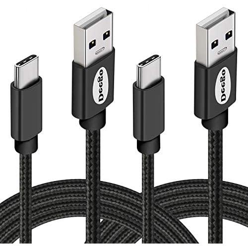 USB Type C Cable,DEEGO 2Pack Durable USB C to A Fast Charger Nylon Braided USB C Cable 10Ft 6Ft Compatible for Samsung Galaxy S10 S9 S8 Plus Note 9 8,LG V40,G7,G6,Huawei P20,Mate 20,Lumia 950,Black