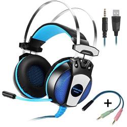 KOTION EACH GS500 Professional 3.5mm PC Stereo Gaming Headset, Bass Headphones, Comfortable Headband with in-line Mic, Integrated Microphone, LED Light for PS4 PC Computer Laptop Mobile Phones (Blue)