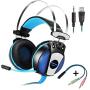 KOTION EACH GS500 Professional 3.5mm PC Stereo Gaming Headset, Bass Headphones, Comfortable Headband with in-line Mic, Integrated Microphone, LED Light for PS4 PC Computer Laptop Mobile Phones (Blue)