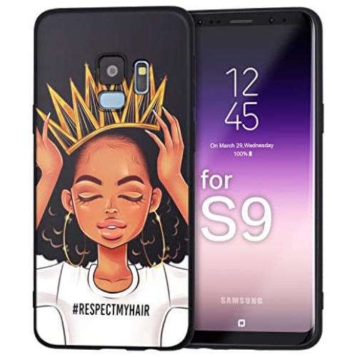 XIX Samsung Galaxy S9 Case African American Afro Girls Women Slim Fit Shockproof Bumper Cell Phone Accessories Thin Soft Black TPU Protective Samsung Galaxy S9 Cases (09)