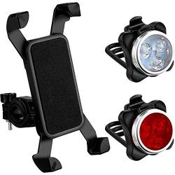 3 Pieces USB Rechargeable Bicycle Light Front Back Bike Lights and Bike Phone Mount Anti Shake Bicycle Phone Mount Holder for Bike Riding Accessories (Black)