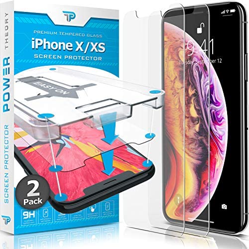 Power Theory iPhone X/iPhone Xs Glass Screen Protector [2-Pack] with Easy Install Kit [Premium Tempered Glass]