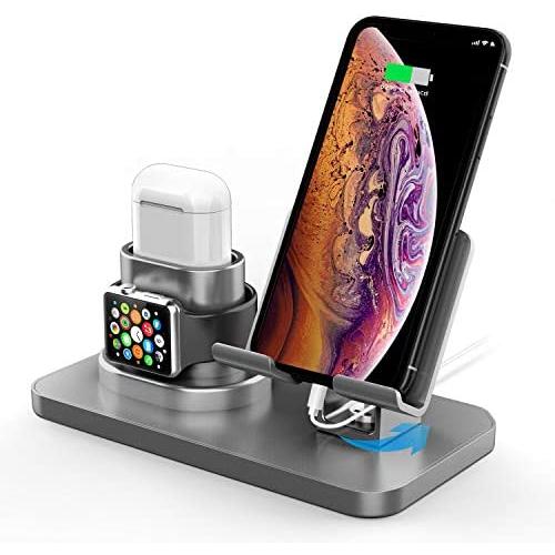 180°Rotation Phone Charger Stand Holder，3in1 Charger Dock, Charging Stand for Apple iwatch/Airpods/ipad and Most Smartphones (Gray)