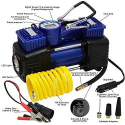 FORUP Dual Cylinder Air Compressor Pump, Heavy Duty Portable Air Pump, 150 PSI, LCD Backlit Digital Display, Auto 12 V Tire Inflator for Car, Truck, RV, Bicycle and Other Inflatables