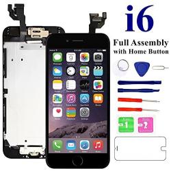 Nroech LCD Screen Replacement for iPhone 6 (Black) with Home Button, Full Assembly with Front Camera, Ear Speaker and Light/Proximity Sensor, Repair Tools and Free Screen Protector Included.