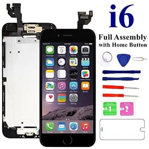 Nroech LCD Screen Replacement for iPhone 6 (Black) with Home Button, Full Assembly with Front Camera, Ear Speaker and Light/Proximity Sensor, Repair Tools and Free Screen Protector Included. Nroech LCD Screen Replacement for iPhone 6 (Black) with Home Button, Full Assembly with Front Camera, Ear Speaker and Light/Proximity Sensor, Repair Tools and Free Screen Protector Included.