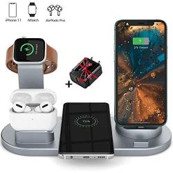 LUKKAHH Wireless Charger, 4 in 1 Wireless Charging Station for Apple Watch and Airpods Pro, Charger Stand for Multiple Devices, Qi Fast Wireless Charging Dock for iPhone 11/11 Pro Max/X/XS/XS/8/8 Plus