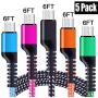 Micro USB Cable, Android USB Cable Cord High Speed 6ft 5Pack Braided Fast Charging Phone Charger for Samsung Galaxy S6 S7 Edge J3 J7,Note 3 4 5,Tablet S2 S4, LG Stylo 2/3 Plus, Kindle Fire 7 8 10