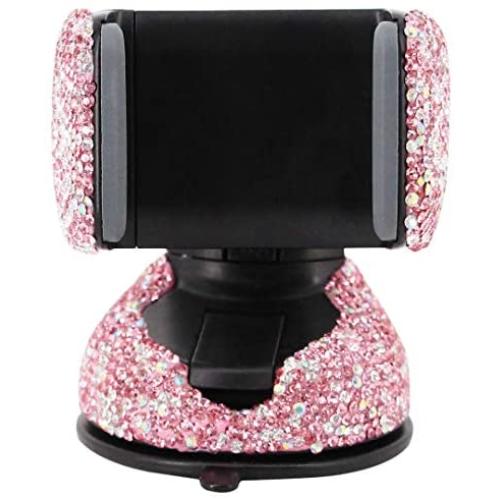 Radish Stars Adjustable Strong Sticky Dashboard Car Phone Mount Crystal Rhinestone Phone Holder, Pink Rhinestone