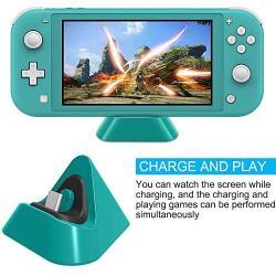 IUGGAN Charging Dock for Nintendo Switch Lite and Nintendo Switch Mini, Compact Charging Stand Station for Cell Phone with Type C Input Port (Turquoise)